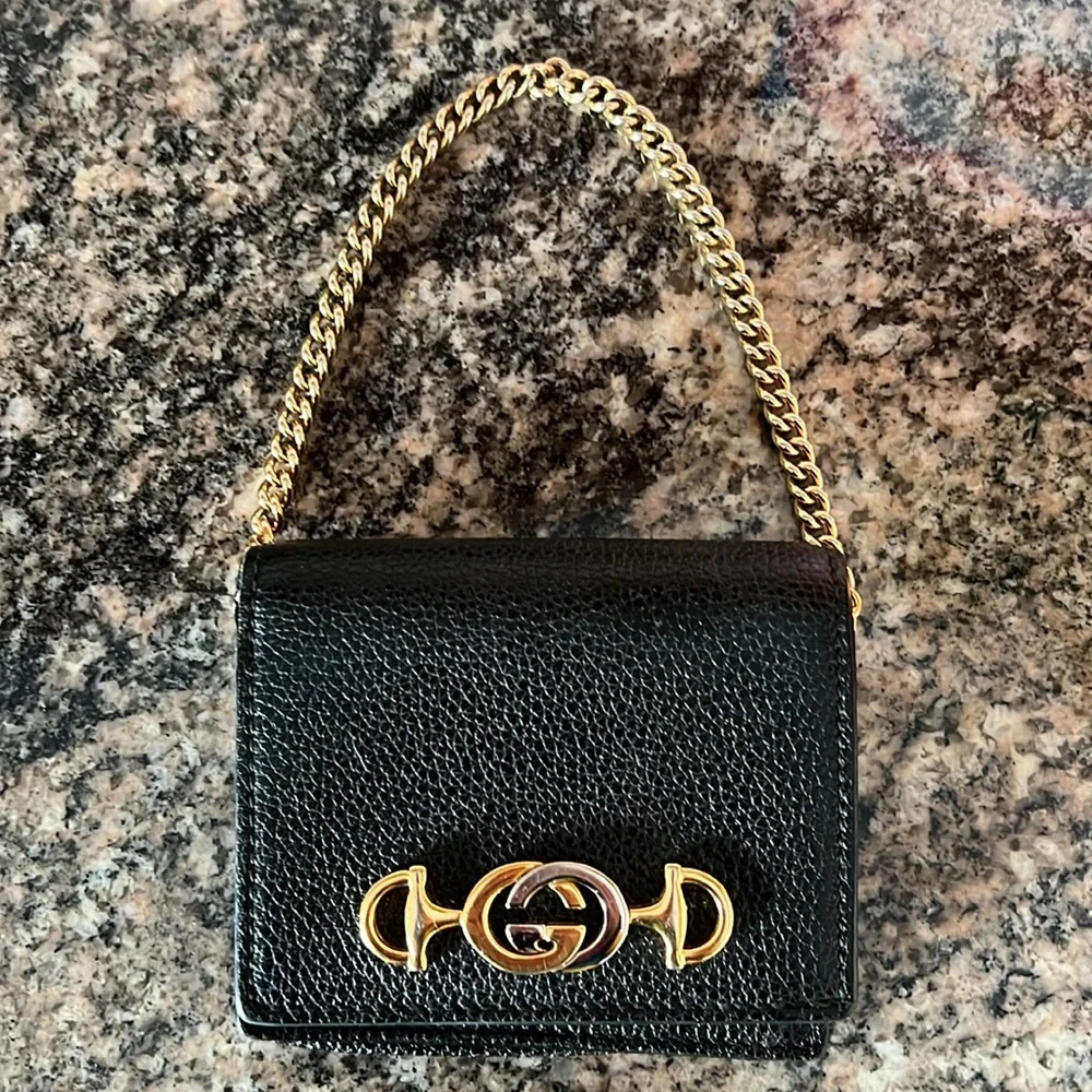 Gucci Zumi Black Leather Wallet on a Chain